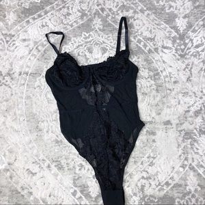 Black Lace Embroidered Body Suit